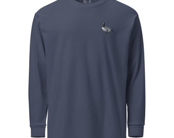 Embroidered Goose Long-Sleeve Shirt: Plucky Honker Garment-Dyed Heavyweight Cotton Top