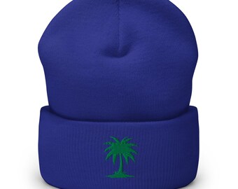 Palm Tree Embroidered Cuffed Beanie | Unisex Winter Hat - Etsy