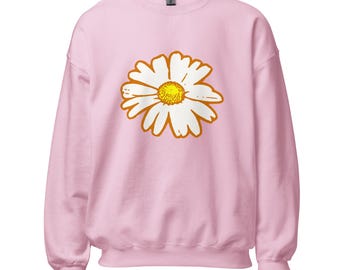 White Daisy Unisex Sweatshirt, Cozy Floral Apparel, Casual Spring Style, Comfortable Fashion for All, Trendy Gift Idea