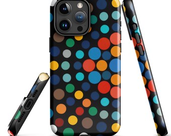 Polka Dots iPhone® 11-15 Pro Tough Case - Cute Black Cover, Stylish & Durable Phone Protection, Fashionable Design
