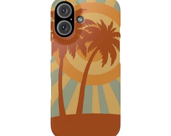 Retro Vintage Palm Trees Kissing the Slim Sun Phone Case for iPhone 7-16, Case, Protective Cover Tropical Sunset