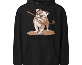 Bulldog Golfer Hoodie: Cotton Blend, Unisex, Mid-Weight Comfort