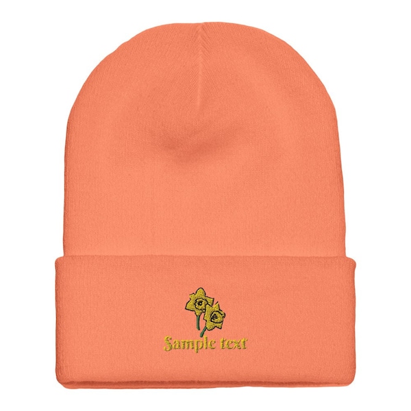 Embroidered Custom Name or Initials with Spring Daffodils Cuffed Beanie