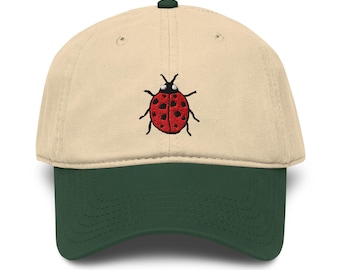 Ladybug Embroidered Garment washed baseball cap