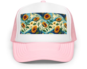 Van Gogh Style Sunflowers Trucker Hat | Foam Baseball Cap | Unique Floral Gift for Art Lovers & Fashionistas