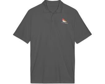 Polo bordado con diseño de pinzón doméstico, transpirable.