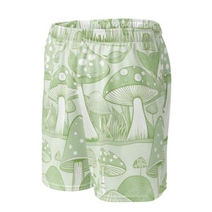 Cream Green Cottage Core Mushroom Pattern Mesh Shorts Unisex, Lightweight Summer Casual Wear
