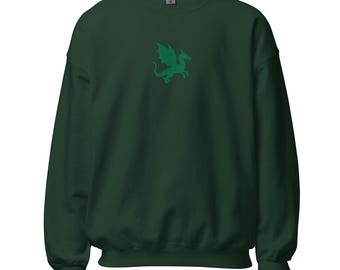 Green Dragon Sweatshirt, Unisex Fantasy Embroidered Pullover, Cozy Dragon Apparel, Gift for Dragon Lovers