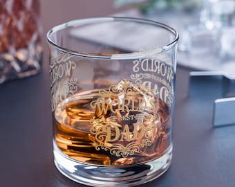 World's Best Dad Rocks Glass, 10oz Whiskey Tumbler, Unique Father's Day Gift, Personalized Drinkware, Fun Gift for Dad