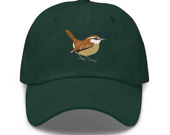 Carolina Wren Bird Hat, DTF Printed Dad Cap, Birdwatching Gift