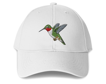 Ruby Throated Hummingbird Embroidered Structured 6-Panel Adjustable Baseball Cap