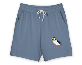 Atlantic Puffin Seabird Garment Dyed Sweat Shorts, Bird Lover Gift