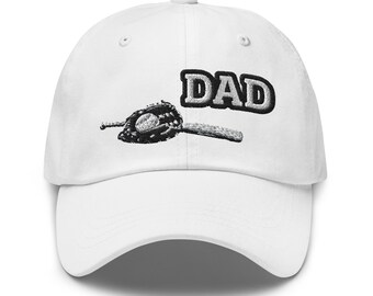 Unstructured Baseball Hat Embroidered DAD -  Glove ,Bat, and Baseball Embroidery