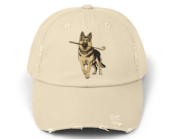 German Shepherd Golf Dog Cap DTF Printed Distressed Hat