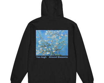Almond Blossoms Full Zip Hoodie, Van Gogh Art Back Print Hooded Sweatshirt