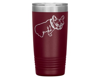 Laser Etched Tumbler Dog Line Art French Bulldog Puppy 20 ounces