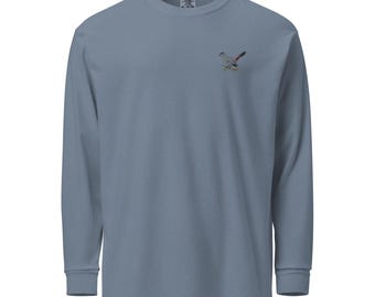 Gray Catbird Embroidered Garment-dyed heavyweight long-sleeve shirt