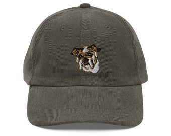 Classic Vintage Corduroy Cap with Bulldog Embroidery - Adjustable Adult Unisex Hat