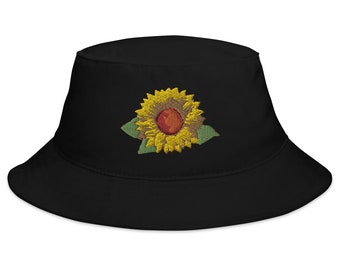 Embroidered Sunflower Bucket Hat