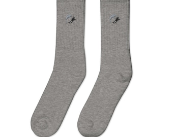 Shark Diving Embroidered Socks, Fun Gift for Ocean Lovers & Divers, Unique Sea Creature Apparel, Cozy and Stylish Sock Collection