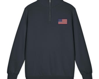 USA Flag Embroidered 1/4 Zip Sweatshirt