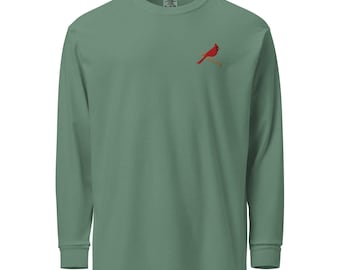 Cardinal Embroidered Bird Garment-dyed heavyweight long-sleeve shirt
