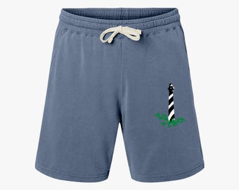 St Augustine Light Station Lighthouse Graphic Print Sweat Shorts, Fleece Shorts, Lightweight Shorts, Unisex Shorts, Lighthouse Design Shorts
