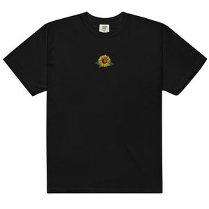 Embroidered Sunflower garment dyed t-shirt