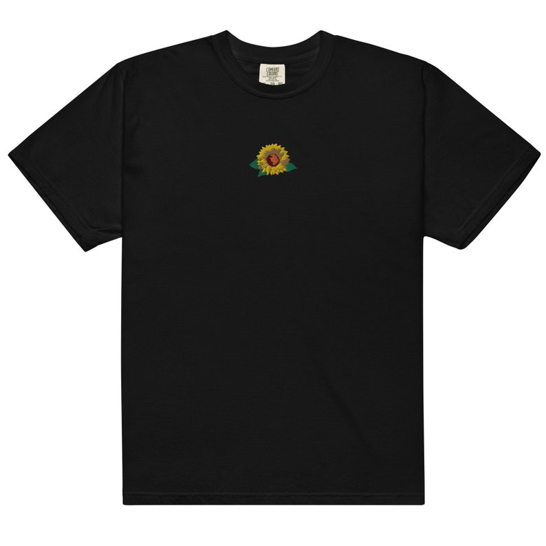 Embroidered Sunflower garment dyed t-shirt