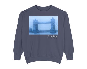 London Tower Bridge Sweatshirt, Unisex Garment Dyed Graphic Sweatshirt, Unique London Gift, Casual Fashion, Cozy Apparel