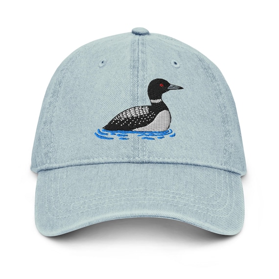 Loon Embroidered Denim Hat: Adjustable Bird Cap
