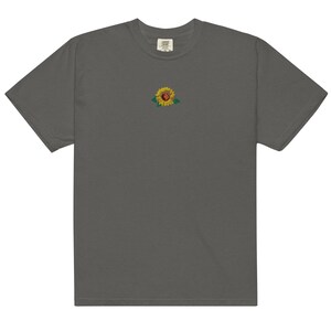 Embroidered Sunflower garment dyed t-shirt