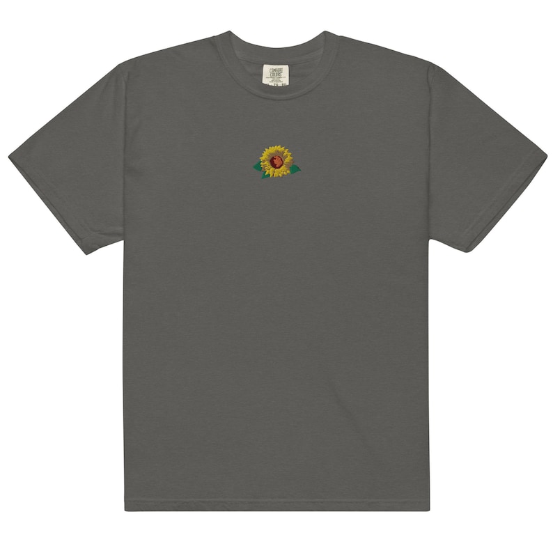 Embroidered Sunflower garment dyed t-shirt