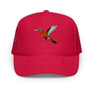 White Decorative Women\'s Hat with Colorful Hummingbird Accent, “Red Floral” 1860s Womens Hats - Etsy Canada main image 3