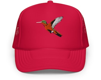 Cinnamon Hummingbird Embroidered Foam trucker hat