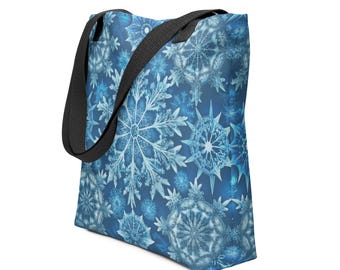 Blue Snowflakes Tote Bag - Winter Chic Canvas Bag for Shopping, Gifts & Holidays, Stylish Eco-Friendly Tote for Everyday Use
