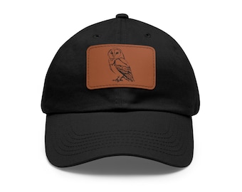 Rustic Barn Owl Rectangle Leather Patch Dad Hat