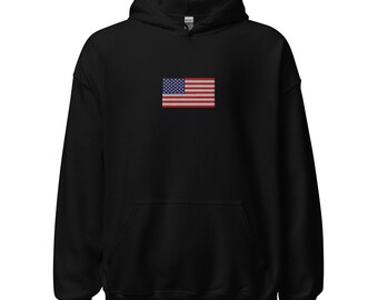USA Flag Embroidered Unisex Hoodie | Comfortable and Stylish Hooded Sweatshirt for Men & Women, Perfect for Patriotic Events