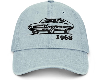 Classic 1968 American Muscle Car Hat - Embroidered Denim Cap for Car Lovers & Vintage Fans