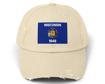 Wisconsin Flag Cap, Vintage Dad Hat, Distressed Baseball Cap, Unisex Trucker Hat, Hipster Headwear