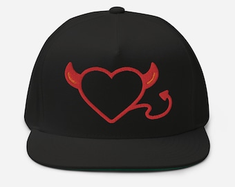 3d Puff Demon Heart Embroidered Flat Bill Cap