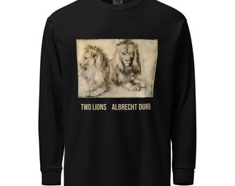 Two Lions by Albrecht Durer Garment-dyed heavyweight long-sleeve shirt