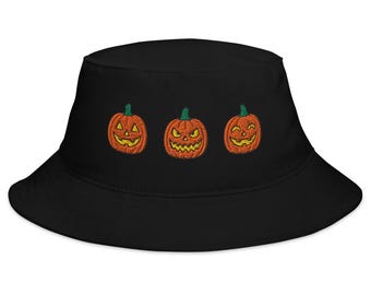 Jack O Lantern Pumpkins Embroidered Bucket Hat