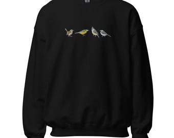 Backyard Birding Embroidered Sweatshirt | Carolina Wren, Great Tit, Tufted Titmouse & Chickadee