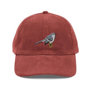 Northern Mockingbird Embroidered Bird Vintage corduroy cap