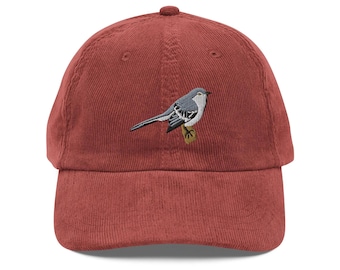 Northern Mockingbird Embroidered Bird Vintage corduroy cap