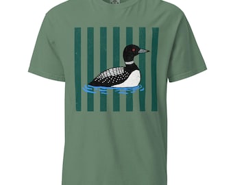 Common Loon Vintage Stripes Birdwatching Graphic Unisex garment-dyed heavyweight t-shirt