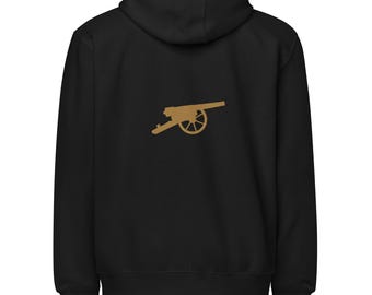 Front and Back Retro Cannon Embroidered Full Zip Hoodie 8.25 oz Streetwear Hooded Sweatshirt