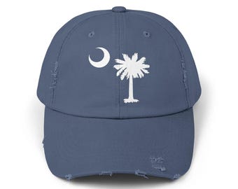South Carolina Crescent and Palmetto Unisex Distressed Cap