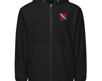 Embroidered Scuba Diver with Flag Zip Hoodie, Dive Design
